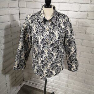 Lemon Grass Ladies Size Small Black Navy & Cream Tapestry Floral Shirt/Jacket